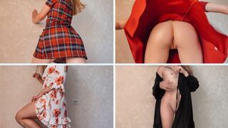 Szőke bombázó bugyiban, nagy seggel csábít ruhapróbán